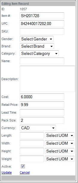 Editing Item Record box